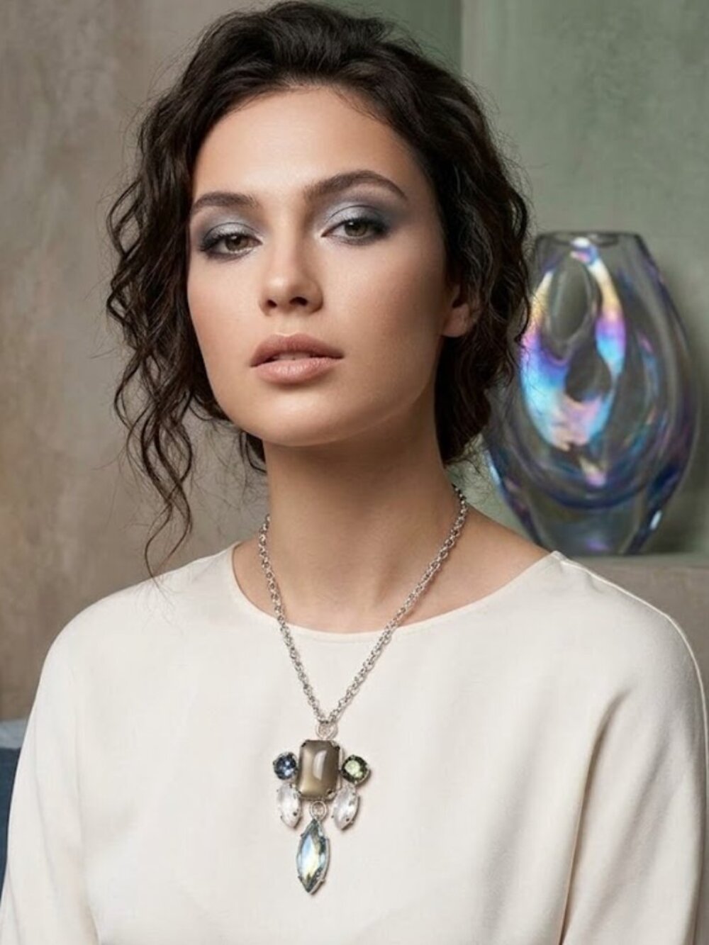 Opalite and Labradorite Swarovski Crystal pendant necklace